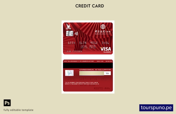 lista para imprimir plantilla de tarjeta clásica de visa del Banco de China de H